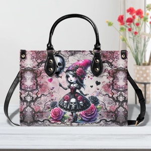 Bolso de mano de fantasía gótica. Bolso de mano de bruja, bolso de mano de cuero sintético impermeable, asa superior de cuero vegano, bandolera, bolso de hombro.