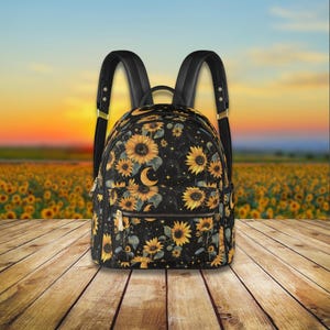 Petit sac à dos Starlight Tournesol. Sac à main pour femme. Sac à dos pour ados. Sac à dos tournesol. Cadeau pour elle. Sac à dos en cuir végétalien