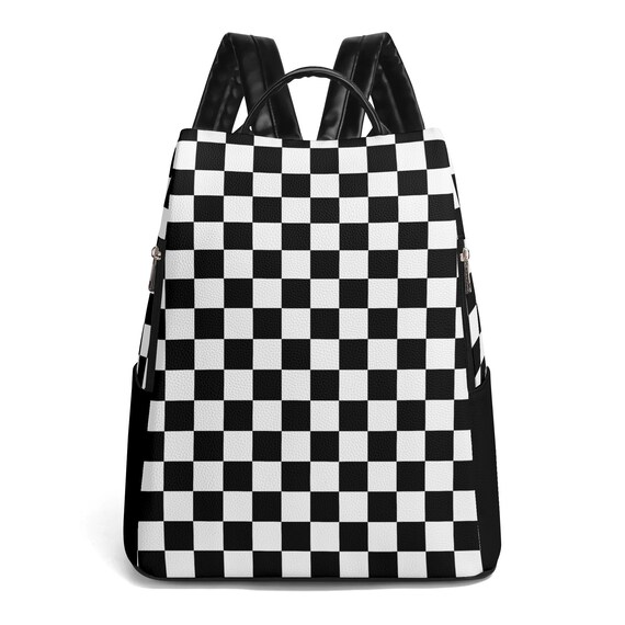 Checkered PU Leather Travel Backpack, Anti-theft Daypack - Etsy