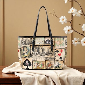 Veganistische leren draagtas Alice in Wonderland: aangepaste schoudertas