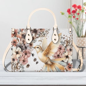Kolibri Garten Tote Handtasche. Bunte Handtasche, Wasserdichte PU-Leder-Tasche, Top Griff Vegan Leder, Crossbody, Umhängetasche.