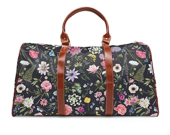 Wildflower Waterproof Travel Bag. Woman Travel Bag. Overnight Travel Bag. Womans Duffel. Carry on. Vegan Leather. Nice Travel bag