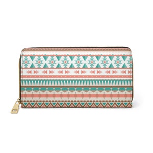 Cartera tribal bohemia. Cartera con cremallera. Cartera de mujer. Monedero. Regalo para ella. Cartera de cuero vegano.