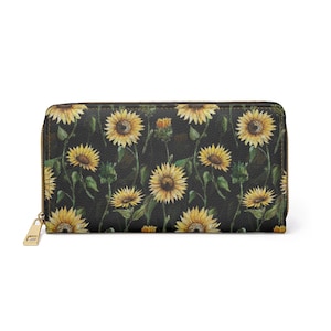 Sonnenblume Portemonnaie. Reißverschluss-Geldbörse. Damen Geldbörse. Handtasche. Geschenk für sie. Leder Portemonnaie. Leder Geldbörse. Sonnenblume Handtasche