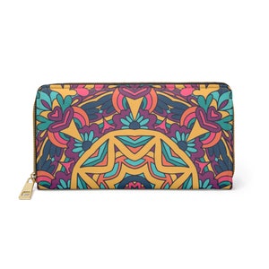 Cartera Boho Mandala. Cartera con cremallera. Cartera Boho para mujer. Monedero. Regalo para ella. Cartera de cuero vegano. Cartera plegable.