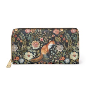 Cartera Enchanted Fox Grove. Cartera de mujer. Regalo para ella. Cartera de cuero. Cartera plegable. Cartera estética con cremallera. Cartera con tarjetero.