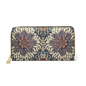 Cartera Boho de Hilo Grueso con Mandala. Cartera con Cremallera. Cartera Boho para Mujer. Monedero. Regalo para Ella. Cartera Plegable de Cuero Vegano.