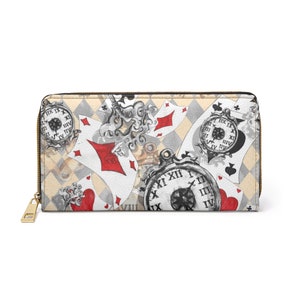 Petit sac à main Alice au pays des merveilles pour femme. Portefeuille zippé pour femme. Titulaire de la carte