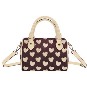 Mini sac à main Adore Me Bag | Sac Boston en cuir | porté épaule à poignée supérieure | Cadeau unique | Mini sac Boston | Sac coeur | Porte-monnaie bordeaux