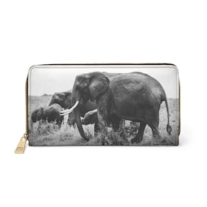 Carteira com zíper em formato de elefante. Carteira feminina. Bolsa de mão. Presente para ela. Carteira de couro. Carteira dobrável. Carteira personalizada. Porta-cartões