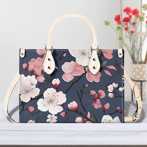 Kirschblüten-Träume Handtasche. Quadratische Einkaufstasche, wasserdichte PU-Leder-Tasche, oberer Griff aus veganem Leder, Crossbody, Schultertasche,