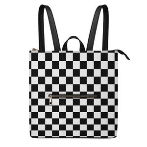 Sac à dos imperméable en cuir PU à damier et damier pour femme, sac cartable carré. Sac à dos zippé. Idée cadeau. Sac classique.