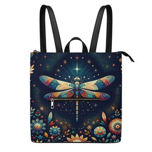 Sac à dos imperméable en cuir PU pour femme Celestial Dragonfly, sacoche antivol. Sac à dos zippé. Idée cadeau.