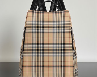 Mochila de viaje antirrobo de cuero vegano Plaid Odyssey - Mochila con cremallera trasera