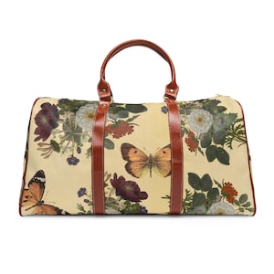Wasserdichte Reisetasche der Vintage Frau mit Schmetterlings-Design. Wochenendtasche. Handgemachte Gepäcktasche.