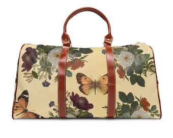 Bolsa de viaje con estampado floral de mariposas: equipaje de mano impermeable