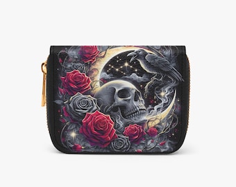 Cartera plegable con cremallera Gothic Raven & Roses