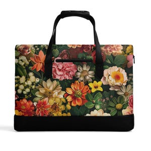 Floral Voyage Laptop Bag, Vegan Leather Multi-Functional Satchel for Work and Study, Waterproof Design
