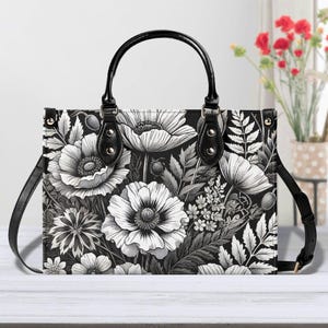 Inkwell Blooms - Sac à main tendance, Sac à main en cuir PU imperméable, Poignée supérieure en cuir végétalien, Sac bandoulière de haute qualité, Sac à bandoulière