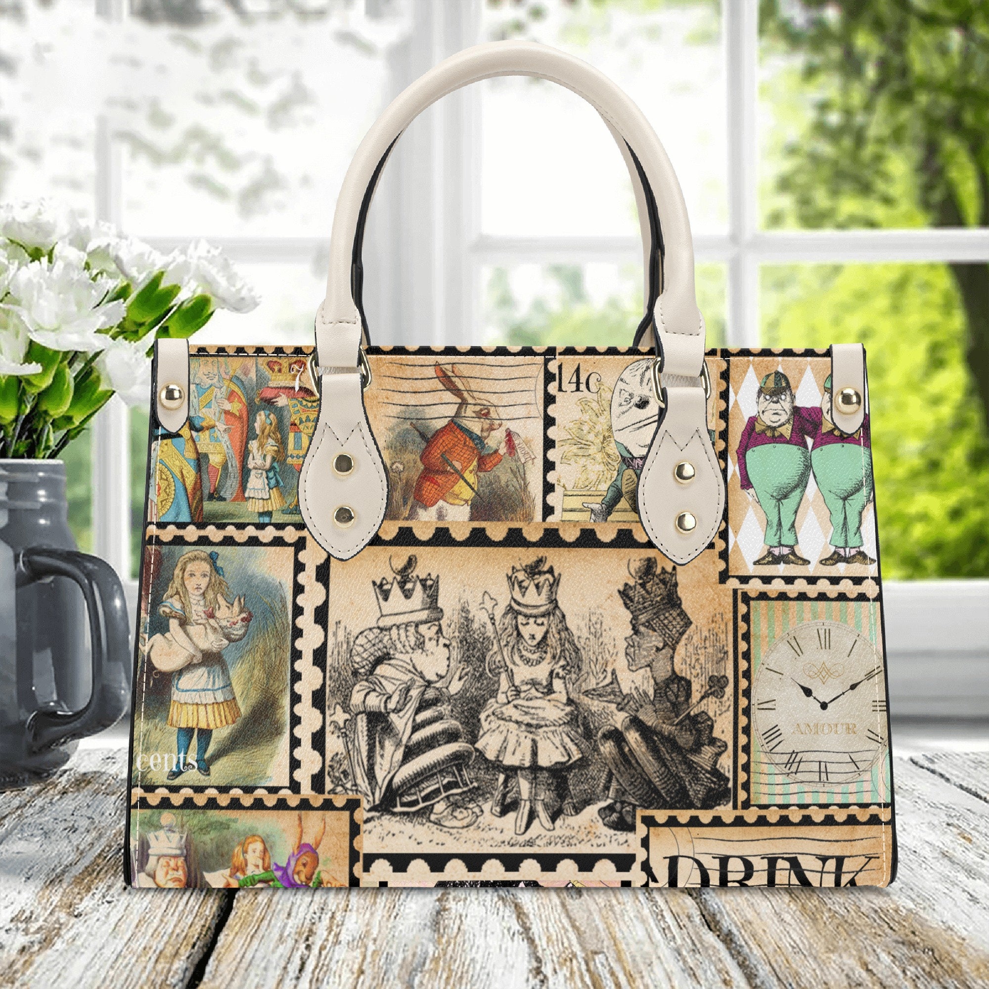 Vintage Alice In Wonderland Handbag, Womans Leather Vintage Handbag