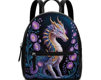 Mochila Mini Dragón Flor Mística – Bolso de Criatura Fantástica – Mochila Floral Mágica