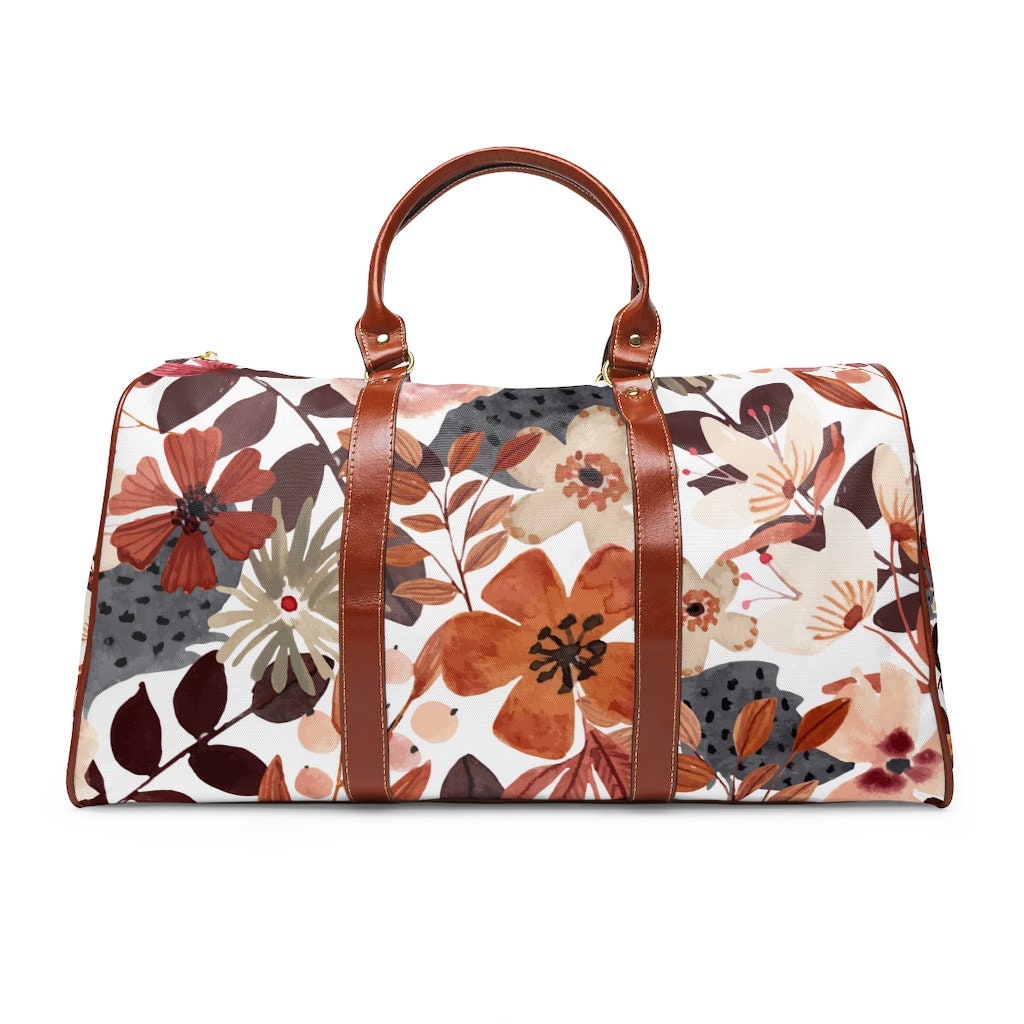 Berry Flowers White Waterproof Travel Bag/Small
