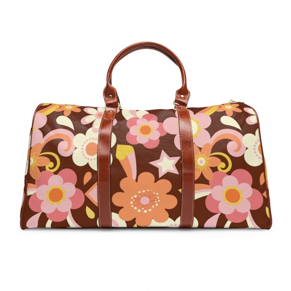 70's Retro Flower Waterproof Travel Bag. 70s Travel Bag. 