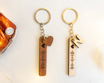 Song Code Keychain with Initial, Personalized Song Unique Gift