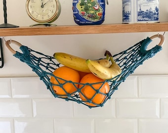 Hamaca de macramé para frutas, cesta colgante para frutas para debajo de los armarios, cesta de almacenamiento para la cocina, regalo para mamá o para quienes viven en furgoneta.