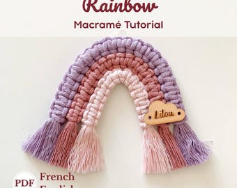 Regenbogen-Makramee-Anleitung (PDF, Französisch), Makramee-Muster für Anfänger, DIY-Anleitung für einen Regenbogen-Wandbehang