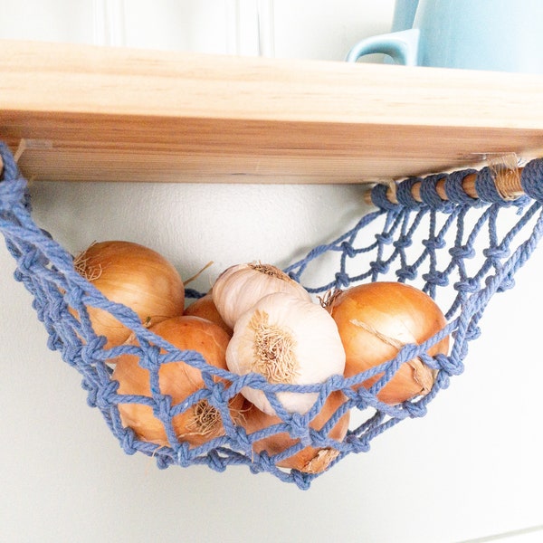 Fruit Hammock en Macrame for Under Kitchen Cabinet, Space Saver Storage for Vans, Gift for Mom