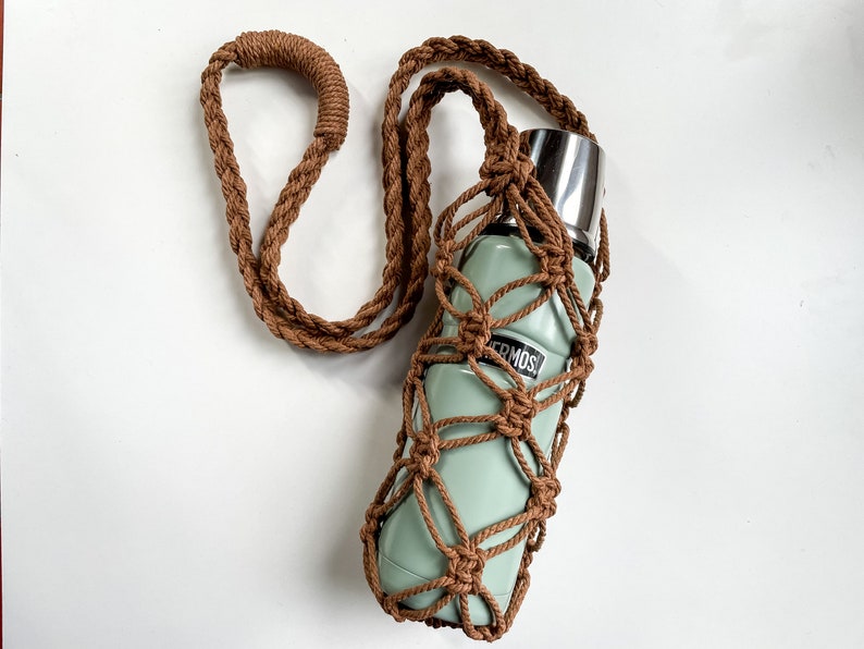 Water Bottle Holder for Traveller Wine Bottle Sling Macrame Mesh Bag for Her image 2