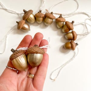 10 Gold Painted Acorn Ornament Rustic Woodland Christmas Decoration for Tree or Holiday Table