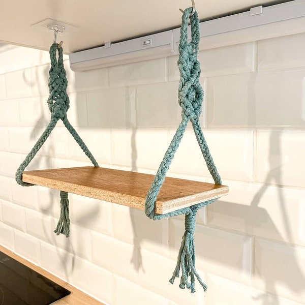 Estante de macramé para cocina debajo del gabinete, estante colgante, soporte para papel de cocina, decoración Bohemia