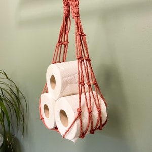 Porta carta igienica macramè, portaoggetti boho sospeso per l'arredamento del bagno