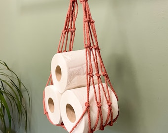 Macrame Toilette Paper Storage Holder, Hanging Boho Storage for Bathroom Decor