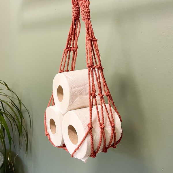 Rangement Papier Toilette en Macramé, Rangement Boho Suspendu pour Décor de Salle de Bain