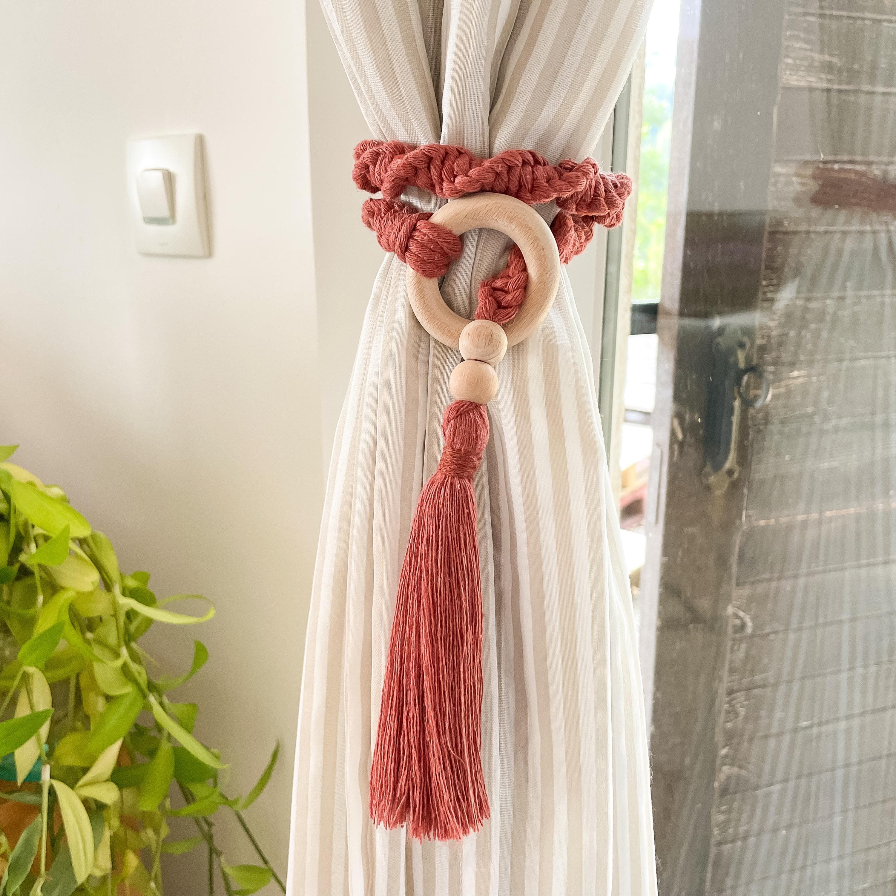 Embrasse Pour Rideau Faite Main, Motif étoile à Pompons, Crocheté Coton Blanc - Neuf