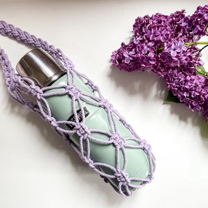 Water Bottle Holder for Traveller Wine Bottle Sling Macrame Mesh Bag for Her image 4