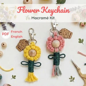 Macrame Flower Custom Keychain DIY Kit, Custom Flower Craft Kit with PDF Tutorial, Beginner Macrame Kit, Spring Craft Kit DIY Keychain Craft