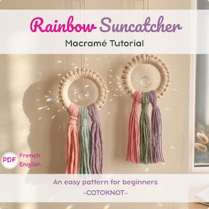 Macrame Rainbow Suncatcher Pattern PDF Easy Macrame Tutorial for Beginners, Colorful Wall Hanging DIY Craft for Adults and Summer Decor