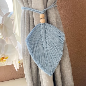 Set of 2 Macrame Feather and Leaf Design Curtain Tiebacks for a Bohemian Touch