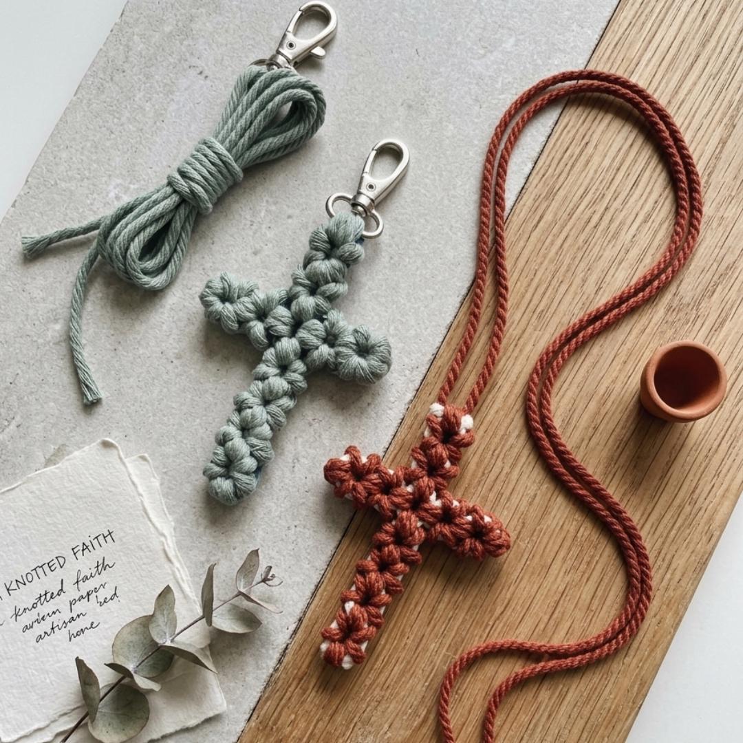 Macrame Cross Keychain Pattern, DIY Macrame Tutorial PDF, Flower Cross ...