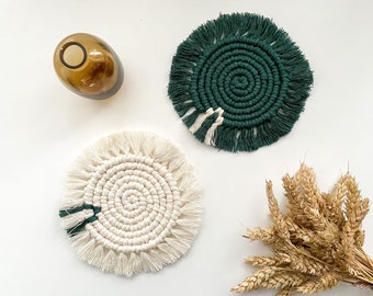 Set of Round Macramé Coasters Bohemian Coffee Table Mug Rug Decor  New Apartment Aesthetic Gift