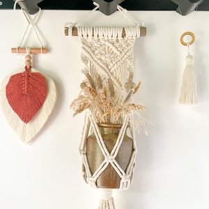 Boho Macrame Plant Hanger with Wall Hanging Design,  Handmade Hanging Flower Pot Holder for Indoor Home Decor or Apartment Living