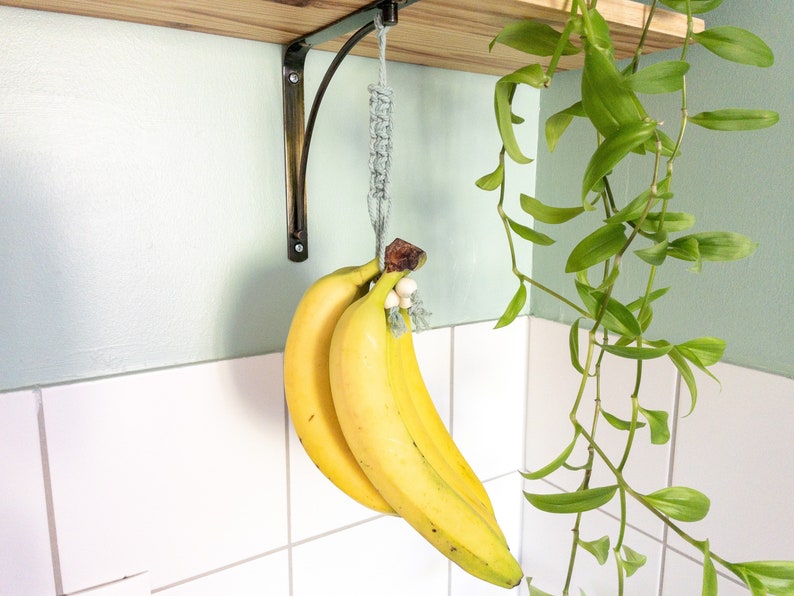Makramee-Bananen-Hängematte mit Holzperlen, umweltfreundliche Küchenaufbewahrung, Bananen-Bungee Bild 2