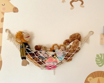 Hanging Toy Storage Net for Kids Room or Nursery and Macrame Stuffed Animal Hammock