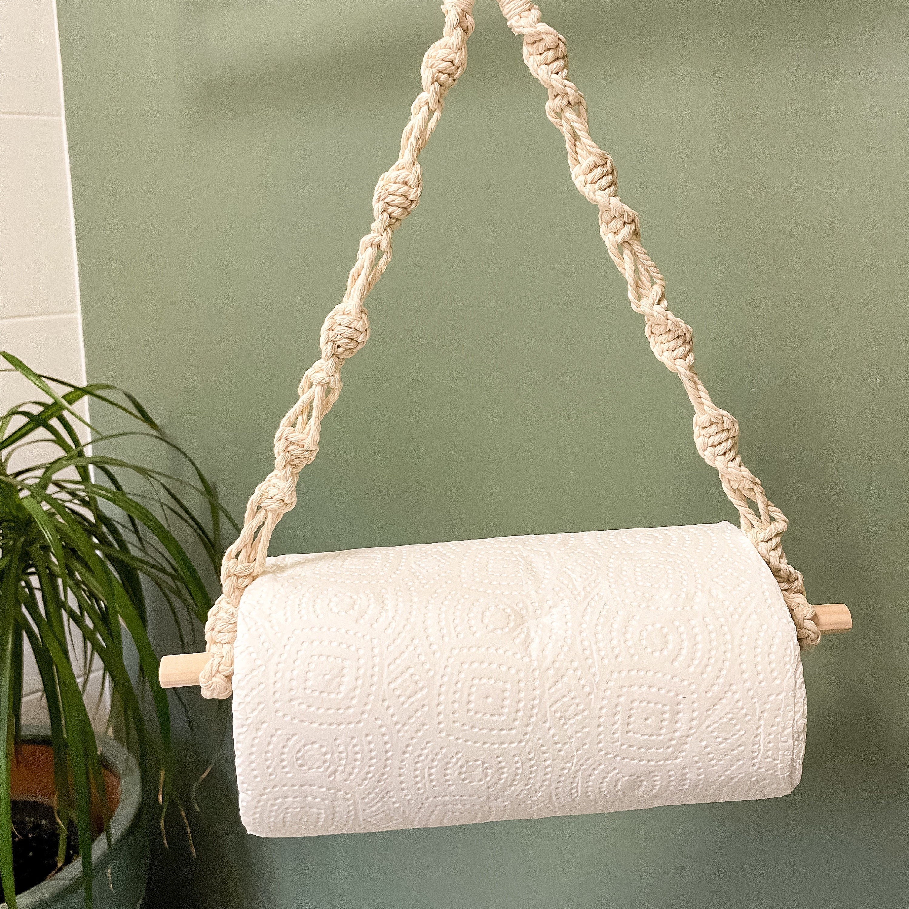 Portasciugamani Di Carta In Macramè Blu Fai Da Te - Montaggio A Parete Senza Fori, Stile Boho