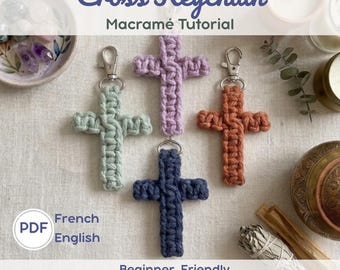 Macrame Cross Keychain Pattern PDF, Easy Beginner Macrame Tutorial, Religious Keychain DIY, Handmade Gift Idea, Bag Charm Craft