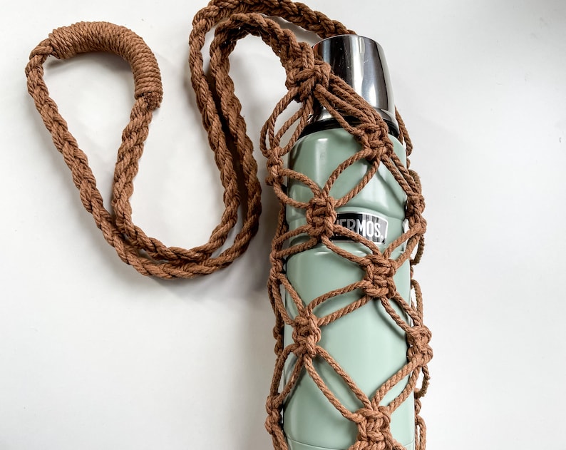 Water Bottle Holder for Traveller Wine Bottle Sling Macrame Mesh Bag for Her image 5